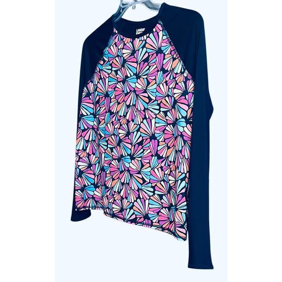 LANDS’ END LONG SLV CREW NECK PULL- OVER TOP, WOMENS, XL, NAVY BLUE-MULTICOLORS - Picture 3 of 11